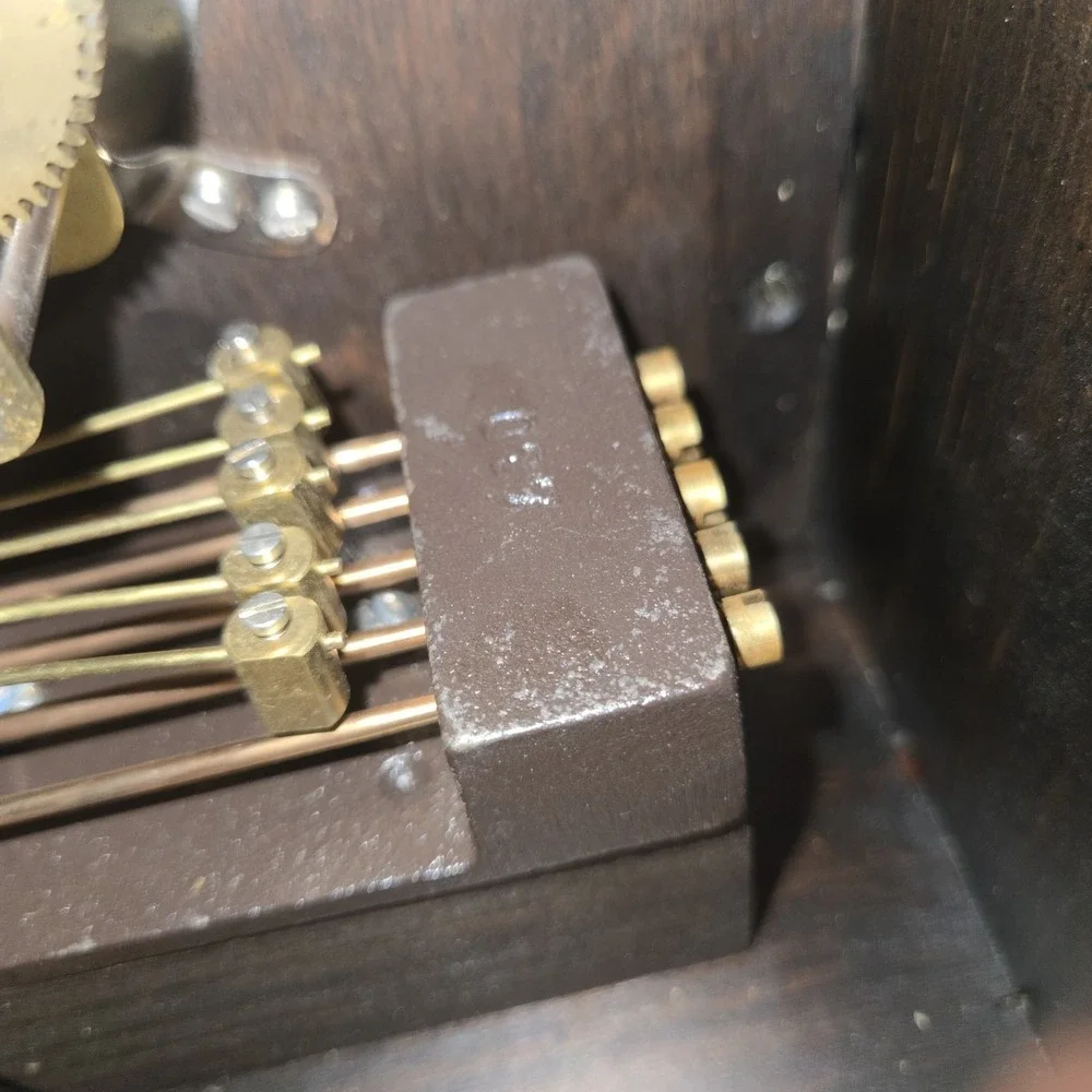 Vintage Wuersch West Germany Mantel Clock Key Wind Chime Wood Case Paper Working